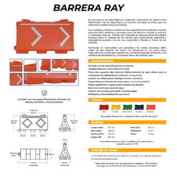 Barrera Ray Rojo Con 2 Reflejantes En Captafaros y Cinta Superior 1 Cara